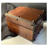 Italian Gilt Embossed Leather & Wood Box w Nail