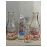 4 Vintage Glass Milk Bottles : Indian Hill,