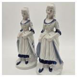 Porcelain Blue & White Victorian Lady Figurines