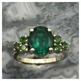 14K W Gold & Emerald Ring 4.69g , 6 Small Stones