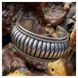 Sterling Silver Navajo Cuff Bracelet Signed TC