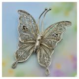 Sterling Filigree Butterfly Brooch