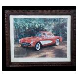 Vtg Framed Print 1957 Corvette Classic Car 1978