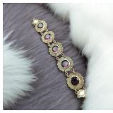 Victorian Czech Amethyst Glass Panel Bracelet