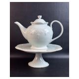Lenox Tea Pot & Cake Stand French Perle