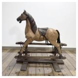 Antique Rocking Wood Rocking Horse on Iron Frame.