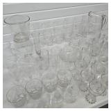 Large Lot of Etched Glass w/ Cordials & Pitchers