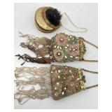 2 VICTORIAN RESIN BEADED PURSE ORNAMENTS W/ 3rd