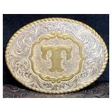 VINTAGE "T" BELT BUCKLE BY CRUMRINE JEWELERS RENO