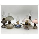 6 Mini Kerosene / Oil Lamps Deft , 3 w/ Shades