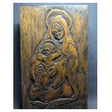 Older Hand Carved Heavy Wood Relief Madonna &