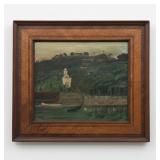 18" x 20" Waterfront Mission Painting: Burl Frame