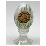 FENTON ART GLASS EGG ON STAND SEA TURTLE HAND