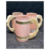 3 SIESTA WARE WOOD HANDLED FROSTED PEACH MUGS