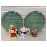 2 COCA COLA GLASS TRAYS, HOLIDAY MUG, BUBBLE