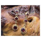 14K Gold & Garnet Dangle Earrings 6g