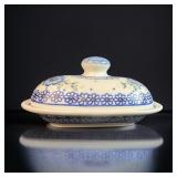Polish Pottery Butter Dish Hand Painted Cobalt