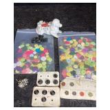 VINTAGE BUTTONS W/ CERAMIC DOG PIN CUSHION