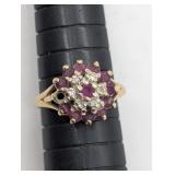 SZ. 6.5, 10KP YELLOW GOLD DIAMOND & RUBY MISSING