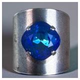 Blue Stone Ring in Silver Colored Metal