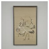 Framed Red-Crowned Crane Painted Linen