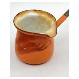 ORANGE ENAMELWARE LADLE HANDLE NEEDS REINFORCED
