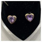 10K Gold & Amethyst Heart Shape Earrings 1.1g