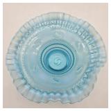 Jefferson Glass Blue Opalescent Ruffled Bowl