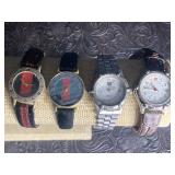 4 WRIST WATCHES MARKED GUGGI, WENGER & 1 TAG