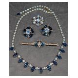 Kramer of New York Blue Rhinestone Clip Earrings,