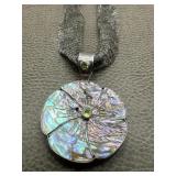 Sterling Mesh 925 Abalone Pendant Necklace