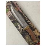 NIB BOWIE KNIFE MOSSY OAK WOOD BOWIE W/ LEATHER