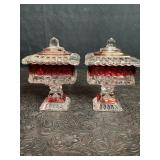 PAIR VINTAGE RUBY FLASH WEDDING BOXES COVERED