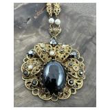 Signed West Germany Ornate Hematite Glass