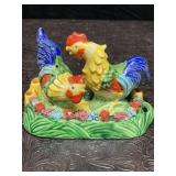 VINTAGE MAJOLICA-STYLE JAPANESE ROOSTER & HEN