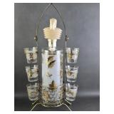 MCM Gold Leaf Starlyte Bar Set Decanter Shot