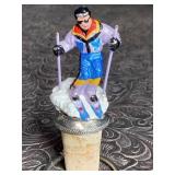 NOS THE SKIER PEWTER STOPPER WINE BOTTLE CORK