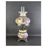 Vintage L&L WMC Floral Hurricane Parlor Lamp
