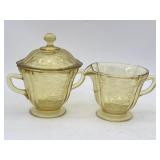 Federal Amber Madrid Creamer And Sugar With Lid