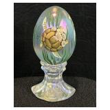 LE Fenton Art Glass Egg French Opal Sea Turtle w/