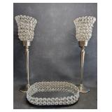 Two Silver Stemmed Prism Candle Holders &Tray