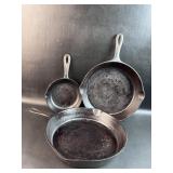 3 Unmarked Lodge Skillets 2 No 8ï¿½s & 1-3X