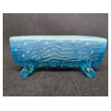 Blue Glass Log Dish Northwood Town Trough Sugar
