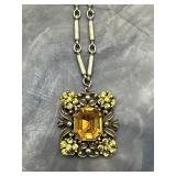 Signed Coro Amber Color Stones Necklace