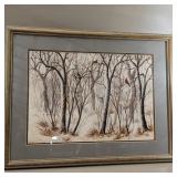 SIGNED LEATHERWOOD PRINT FRAMED UNDER GLASS 26" X