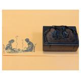 Vintage Letterpress Stamp, COUPLE HAVING TEA