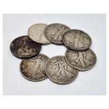 7 Walking Liberty Silver Half Dollars