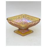 AMBER CARNIVAL GLASS DIAMOND SHAPE PEDESTAL CANDY