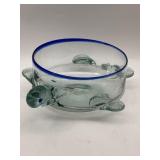 HAND BLOWN MEXICAN CLEAR GLASS W/ BLUE TRIM
