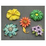 Retro Enamel Flower Brooch Pins - 1 Signed BSK